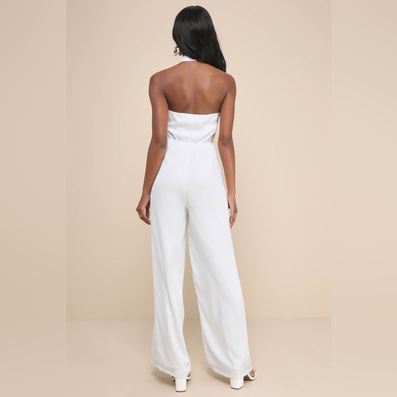 LULU’S Constantly Copied White Satin Cross-Front Halter Jumpsuit - Picture 4 of 6